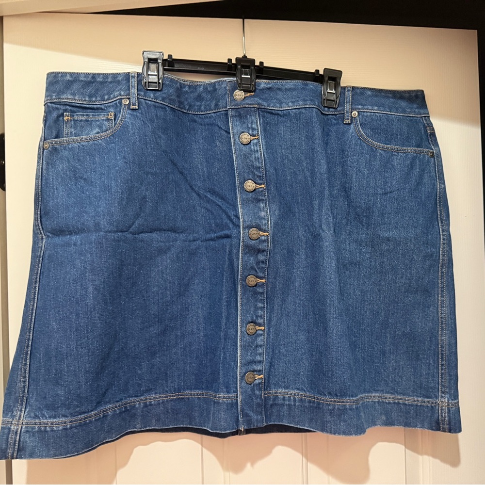 LOFT Classic Blue Denim Button-Front Mini Skirt